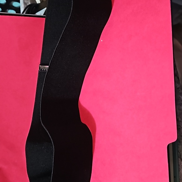 Chaps Wide Black Stretch Belt Patent Buckle L/XL Elastic Faux Leather - Picture 3 of 4